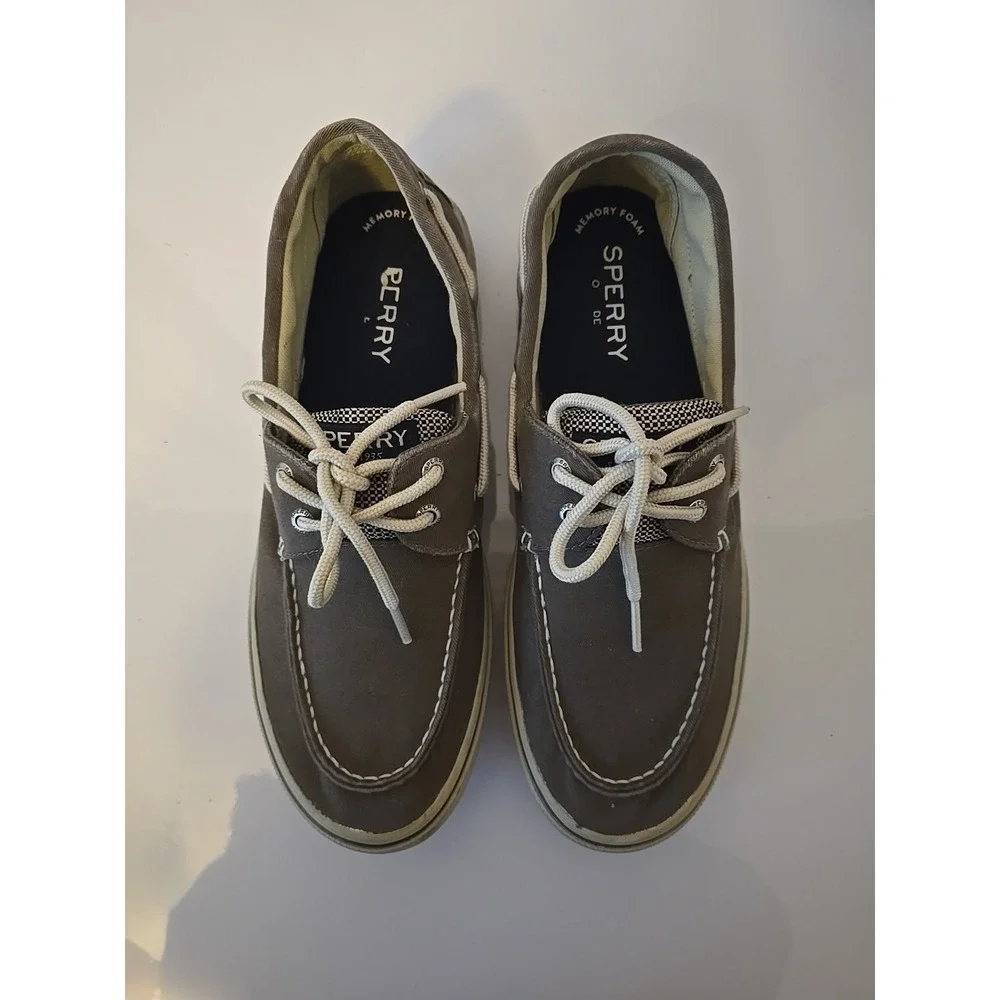 Men's Sperry Grey Canvas Boat Shoes With Laces & Memory Foam 10 M